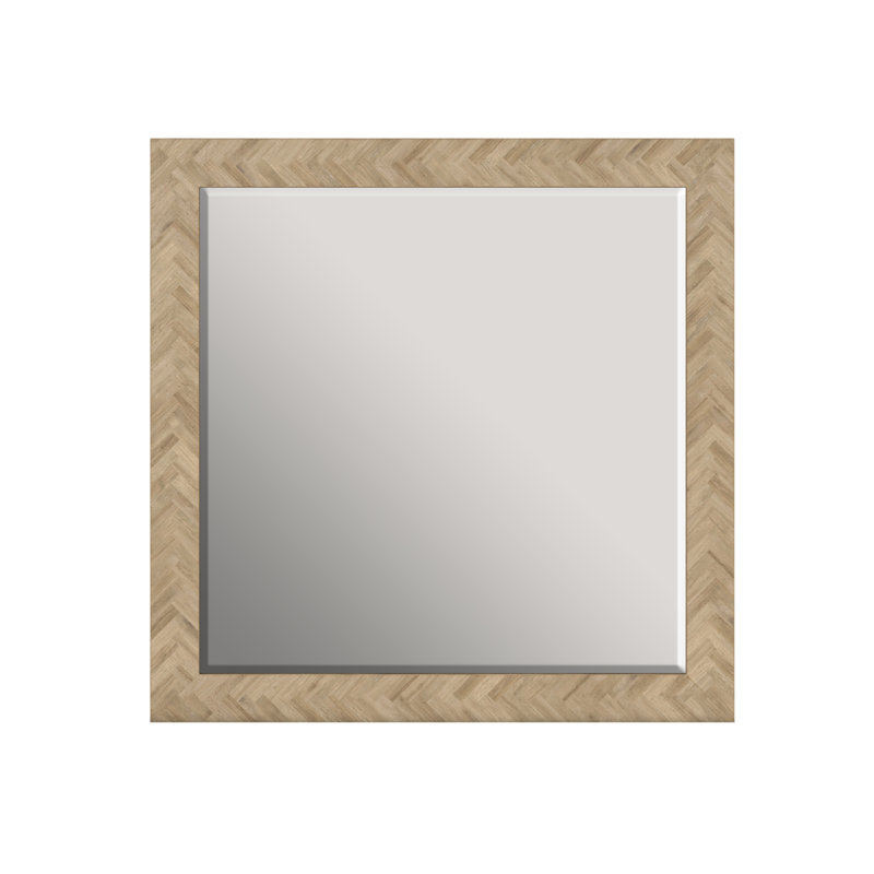 Washed Oak Square Mirror with Herringbone Pattern Frame