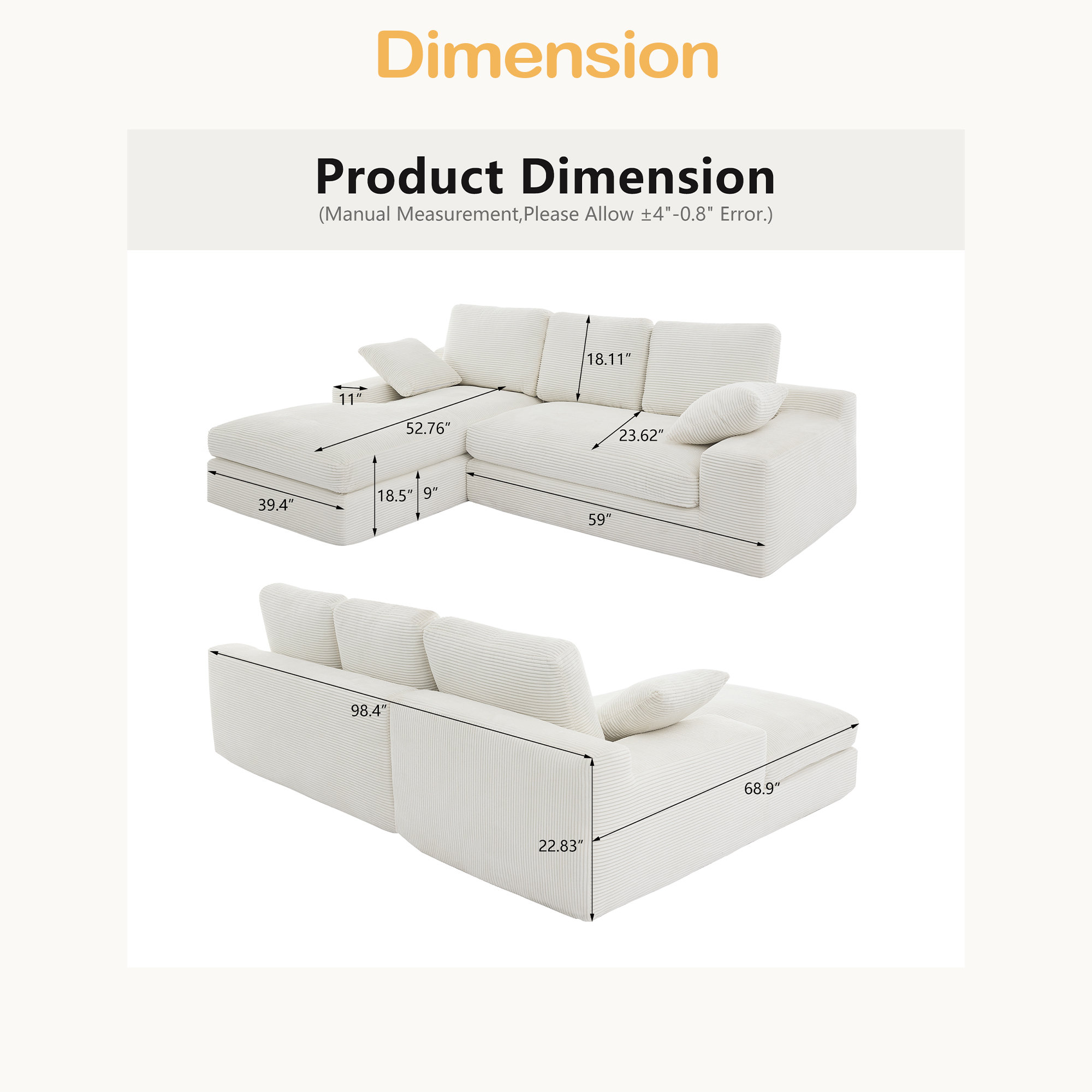 Ebern Designs Corduroy Compressed Sofa. It Has A Soft And Skin-Friendly ...