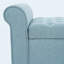 Banc de rangement en tissu avec accoudoirs roulés et capitonnage à boutons, bleu clair