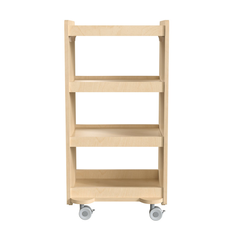 Natural Birch Plywood Mobile Utility Cart with 4 Shelves