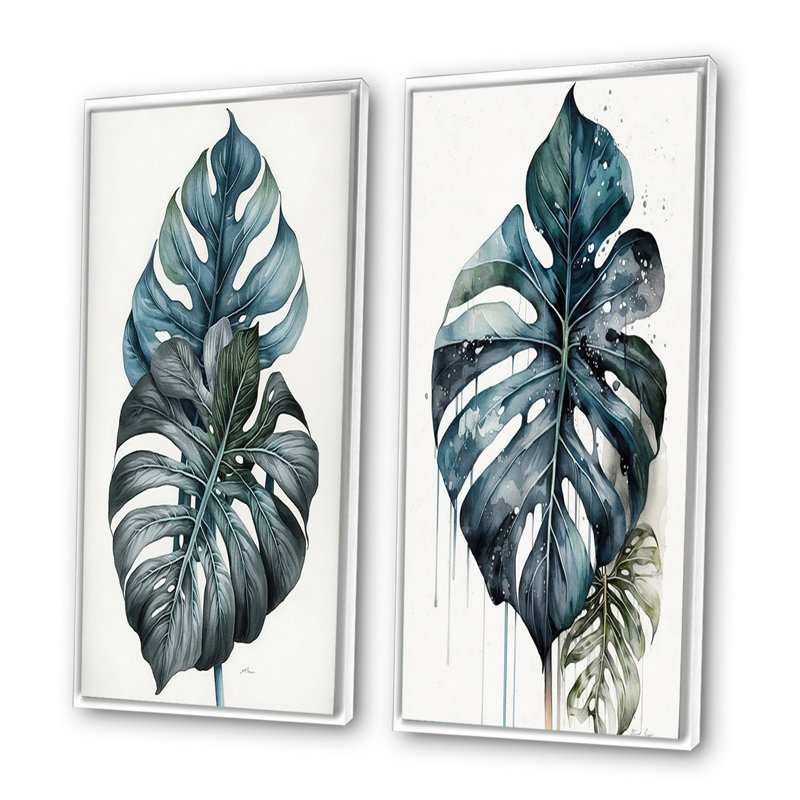 «Philodendron Leaf», 2 pièces sur toile, Cadre blanc, H 32 po x l 32 po
