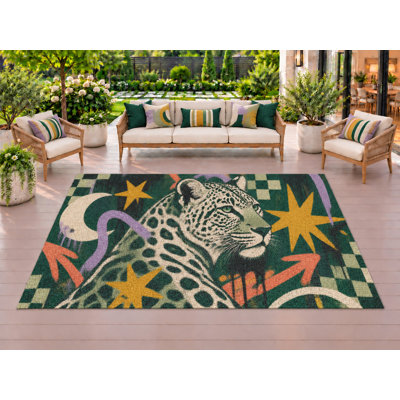 Tapis d'extérieur de 5 pi x 7 pi à motif de léopard en PVC robuste et abstrait à motif abstrait léopard, tapis de patio robuste, tapis d'extérieur à séchage rapide pour la véranda, le balcon, l'entrée, le camping.