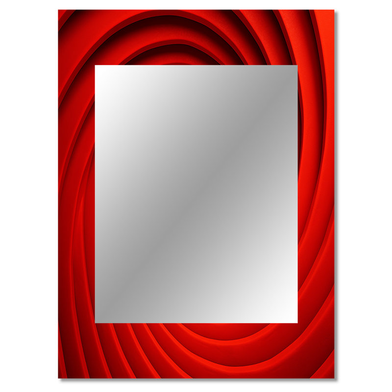 Red Perpetual Pulse Vortex II - miroir mural spirales abstraites, miroir décoratif rouge, impression d'art en métal