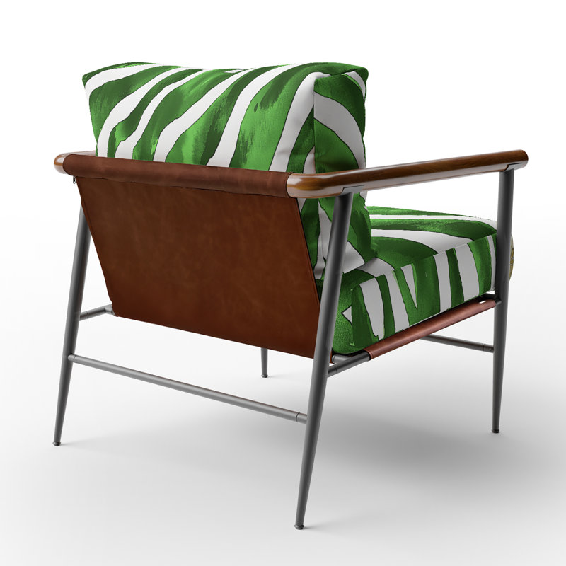 Chaise à accoudoirs rembourrée Zebra, Noir, noir, noir, noir, Vert/blanc