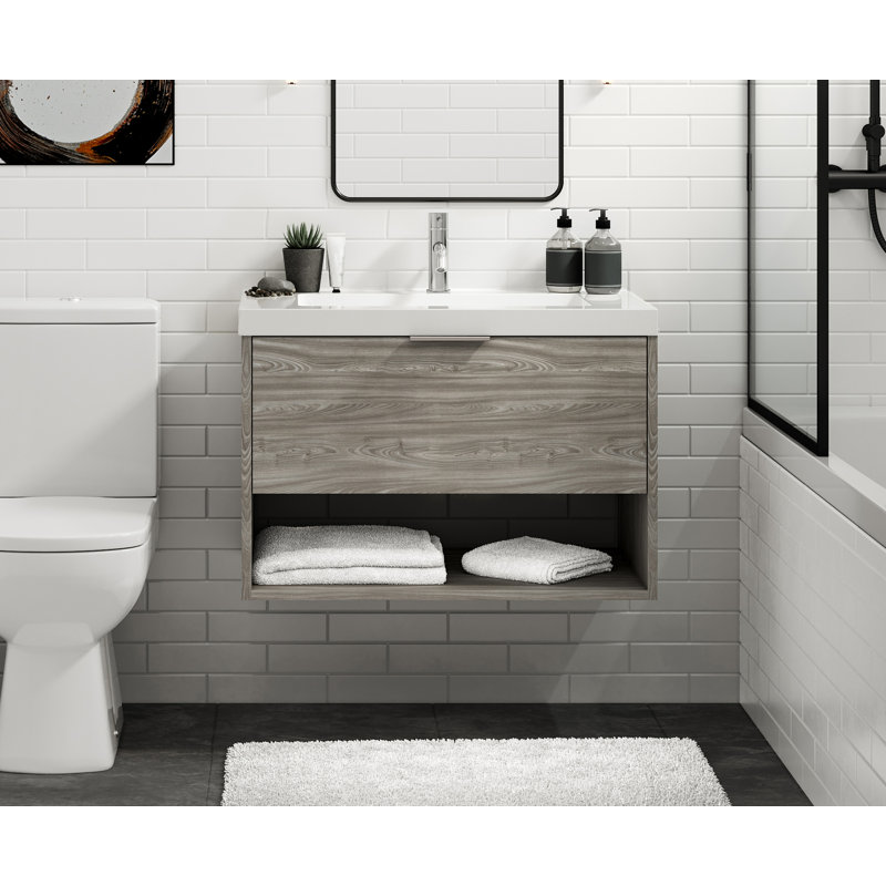 Modo 42" W Wall Mounted Single Bathroom Vanity, Matte White/Single, Nimbus, Matte Black