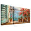Ensemble de 3 toiles bleu sarcelle avec plantes sur le balcon donnant sur la mer-2098523574