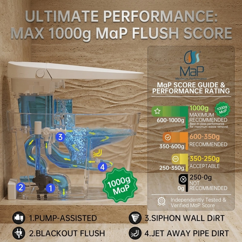 Smart Toilet with Internal Tankand and Integrated Booster Pump for Power Flush, Foam Shield Splash Proof,Standard Seat Height, Auto Flush,Foot Sensor Flush, One Piece Modern Toilet Bidet,Blackout Can Flush,Low Profile Bidet Toilet