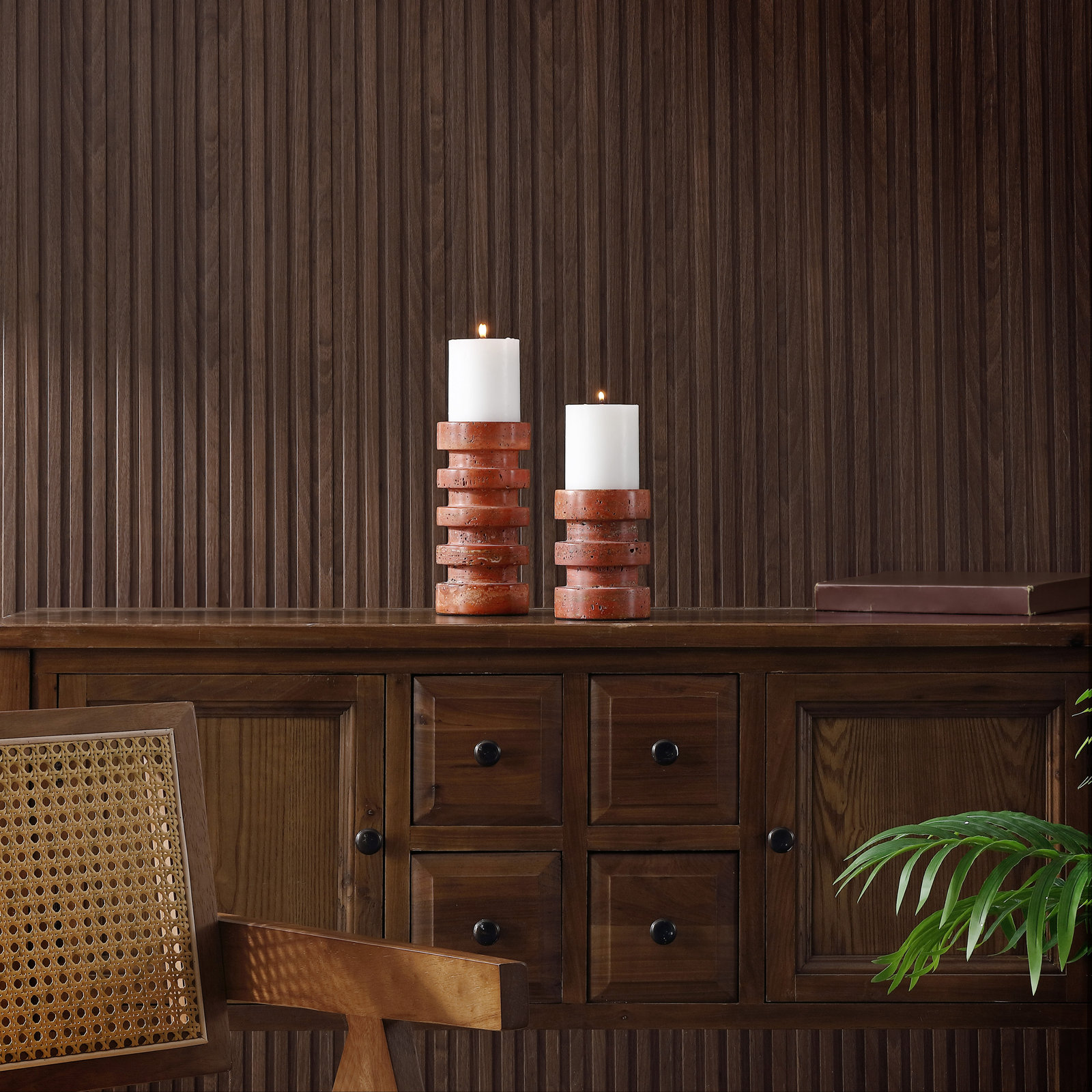 Travertine Pillar Candle Holder