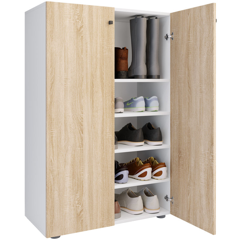 10 Pair Shoe Storage Cabinet, White/Oak