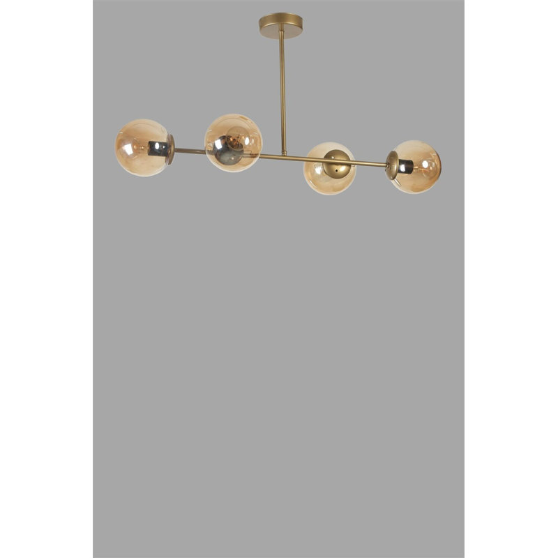 Élégant lustre en métal avec capuchon en verre, finition ambre et or, 35,4 x 5,9 pouces | Douille E27, 40 W maximum, hauteur totale: 25,6 pouces | Éclairage élégant pour le salon, la salle à manger et les entrées, conforme à la norme IP20