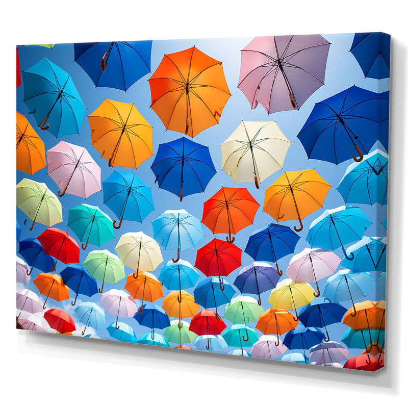 Rainbow Umbrellas Collage sur toile, Toile tendue, H 16 po x l 32 po x P 1 po