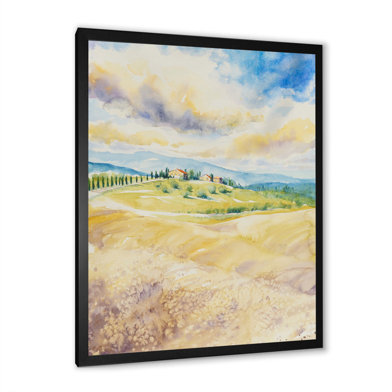 Paysage rustique italien - peinture sur toile, Toile avec cadre photo noir, H 40 po x l 30 po
