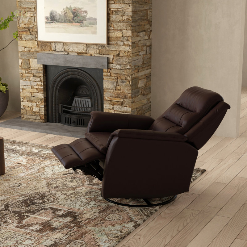 Global Home Swivel Glider Recliner With Manual Footrest, Comfortable And Stylish Seating For Any Room, Recliner, Dark Brown