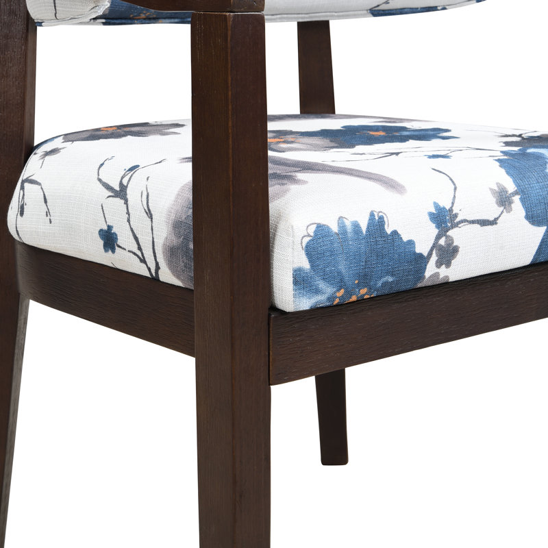 Chaises de salle à manger rembourrées Drake, Imprimé floral bleu / cadre brun foncé