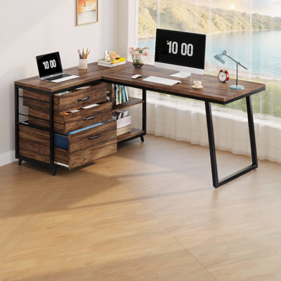 53" L-Shaped Reversible Computer Desk Executive Desk Office Desk- Industrial Style with Storage