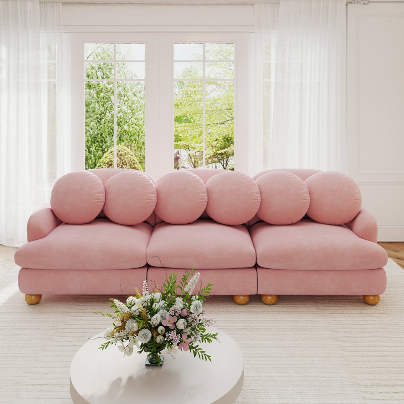 Canapé d'angle modulaire à compression, chenille rose 3 places, structure en bois, style moderne, Rose