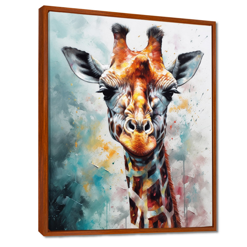 Portrait abstrait de girafe - Art mural girafe, H 32 po x l 24 po, Cadre flottant brun