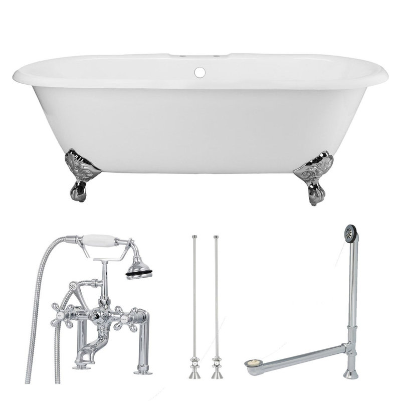 x Bathtub, White / Chrome Feet and Fixtures