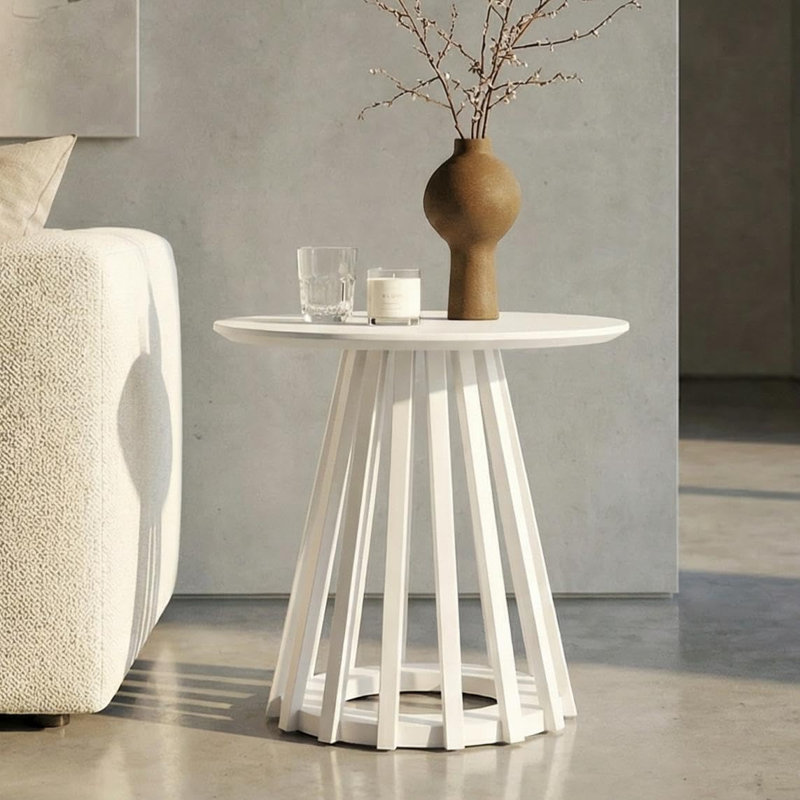Modern Fluted Round End Table & Pedestal Side Table