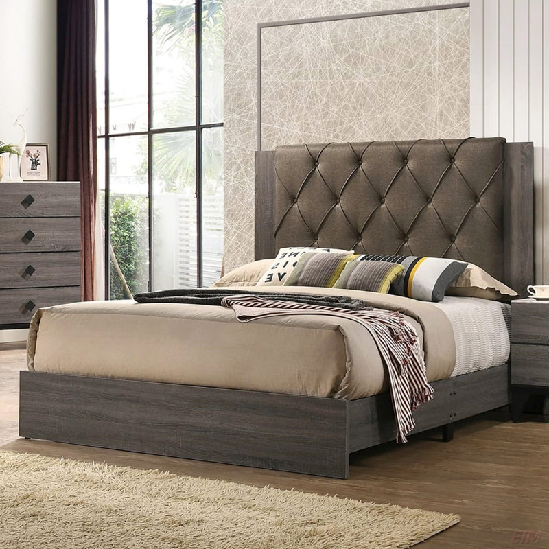 Cadre de lit contemporain 1pc, Gris, Grand lit