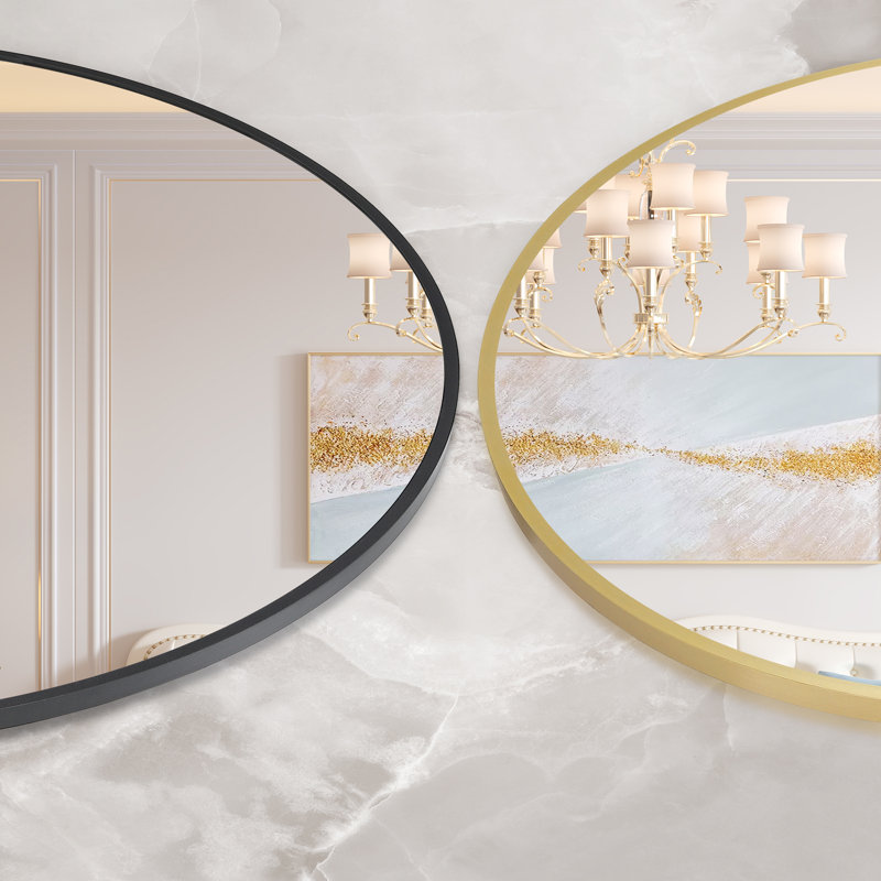 Round Wall Mirror, 18–36 Inch Large Circle Mirror with Black/Gold Metal Frame, Black, 36" x 36"