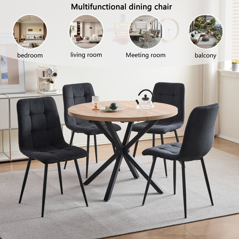 50cm H Velvet Upholstered Metal Side Chair, Black, 4