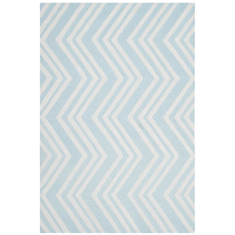 Krystyna Chevron Handmade Tufted Wool Mint/Ivory Area Rug, Rectangle 4' x 6'