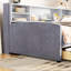 Lit simple avec tête de lit en velours et rangement - Velours de tiroir rembourré gris, espace organisé, stable-565032689