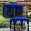 Auvent escamotable 11 pi x 11 pi, abri de patio extérieur avec filet amovible, tente instantanée, auvent de jardin bleu, pavillon de jardin