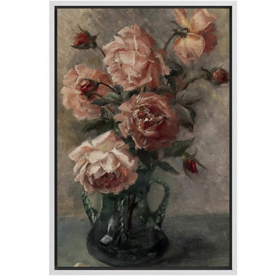 Roses en fleurs dans un vase en verre, illustrations champêtre rustique