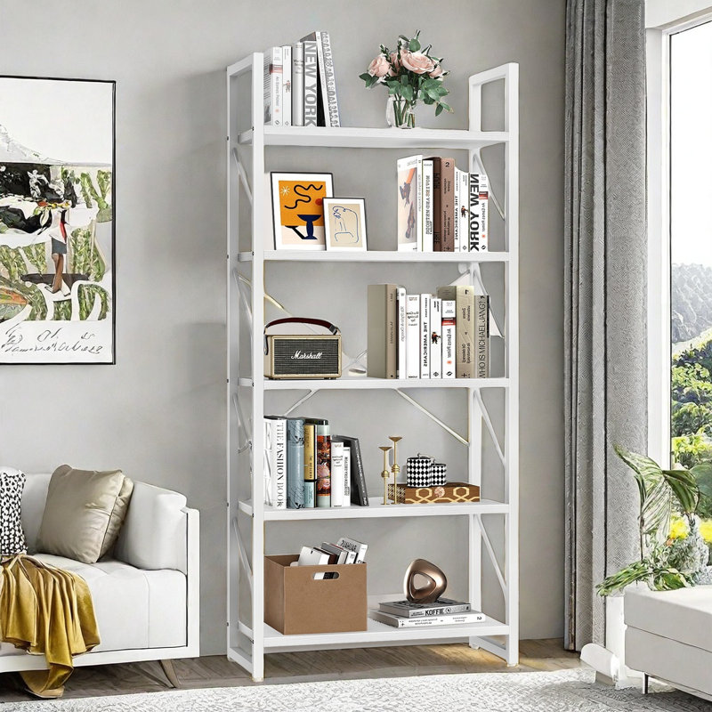 62'' H 5-Tier Etagere Bookcase With Metal Frame, White