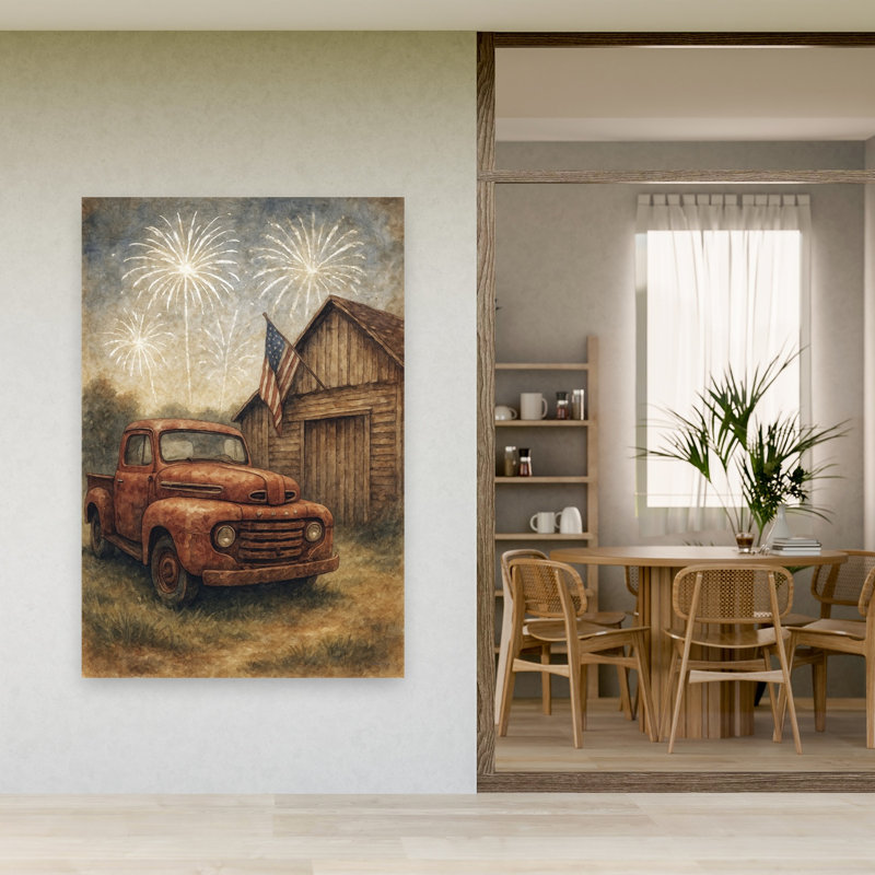 Jour de l’Independance, paysage abstrait rétro, art mural, 60" H x 40" W