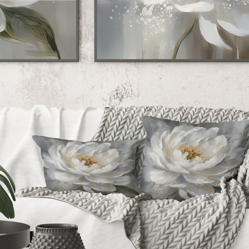 Pivoine blanche et blanche - pivoines imprimées, 18" x 18"