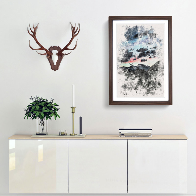Mountain Below the Clouds - Framed Print, 33cm H x 24cm W x 2cm D, Walnut Framed