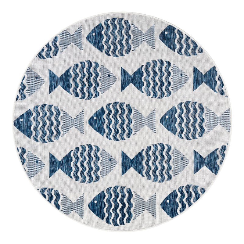 Outdoor Coastal Indoor/Outdoor Area Rug, Round 5'3"
