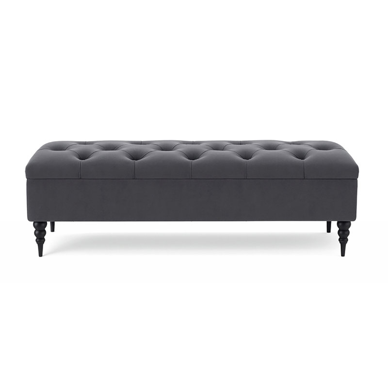 Safar Wide Tufted Rectangle Ottoman Storage Bench – Upholstery Plush Velvet Shoe Bench with Black Turned Wooden Legs