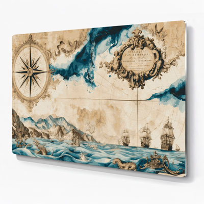 «Coastal Nautical Map Plus», art mural en métal beige