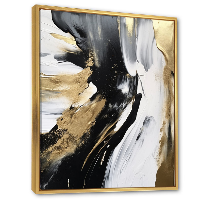Organic Bliss Minimalisme, peinture dorée et noire - peinture abstraite, impressions d'art mural, H 32 po x l 24 po x P 1 po
