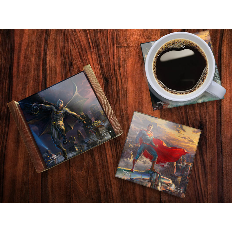 (Symboles) Ensemble de sous-verres en verre Starfire, Thomas Kinkade / ligue de justice