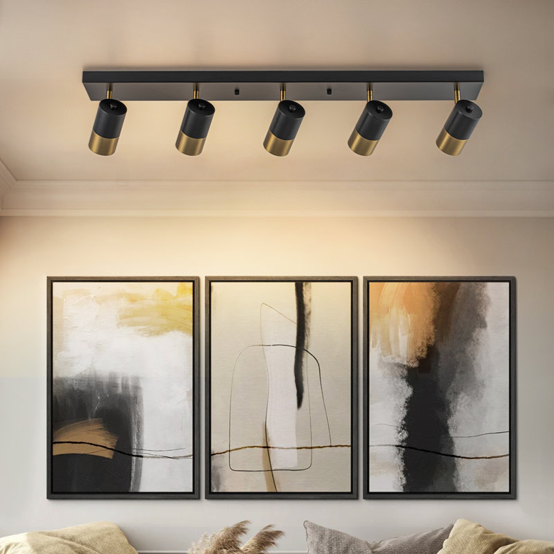 5-Light Black Gold Flush Mount Linear Track Light Kit With Rotatable Heads