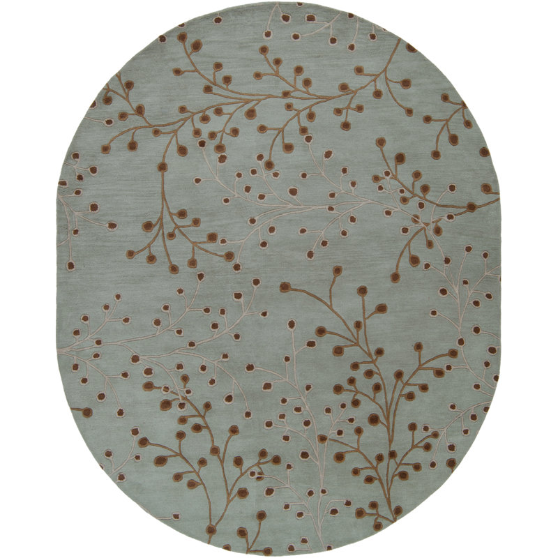 Tapis vert sauge touffeté à la main Elsberry, Oval 8 pi x 10 pi