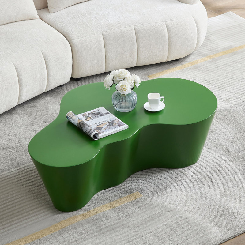 Table basse de 50 pouces de forme unique en fibre de verre robuste pour le salon sans assemblage vert, Vert