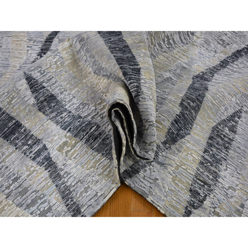 Tapis décoratif noué à la main gris de conception unique 10 pi x 14 pi Asko
