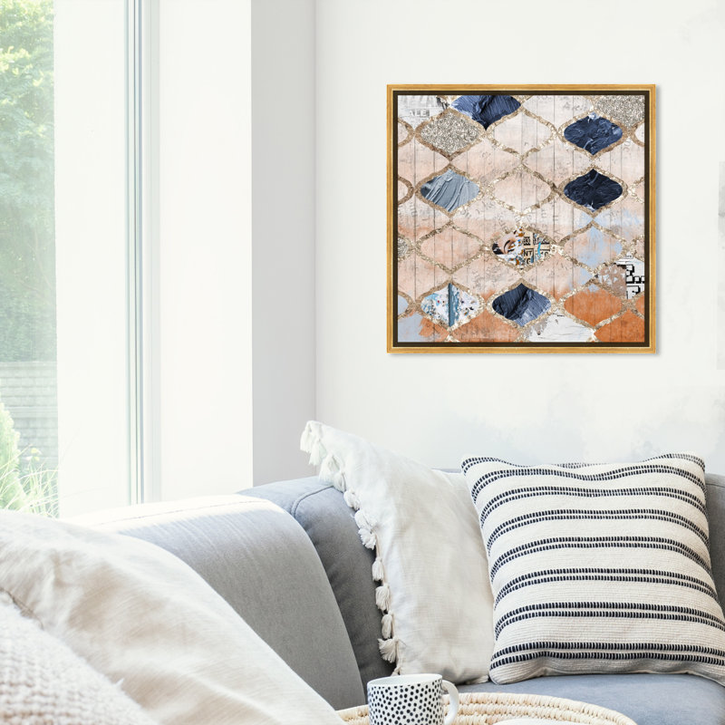 " Abstract Modern Moroccan , Global Inspired Orange " by Oliver Gal, Gold Framed, 20" H x 20" W