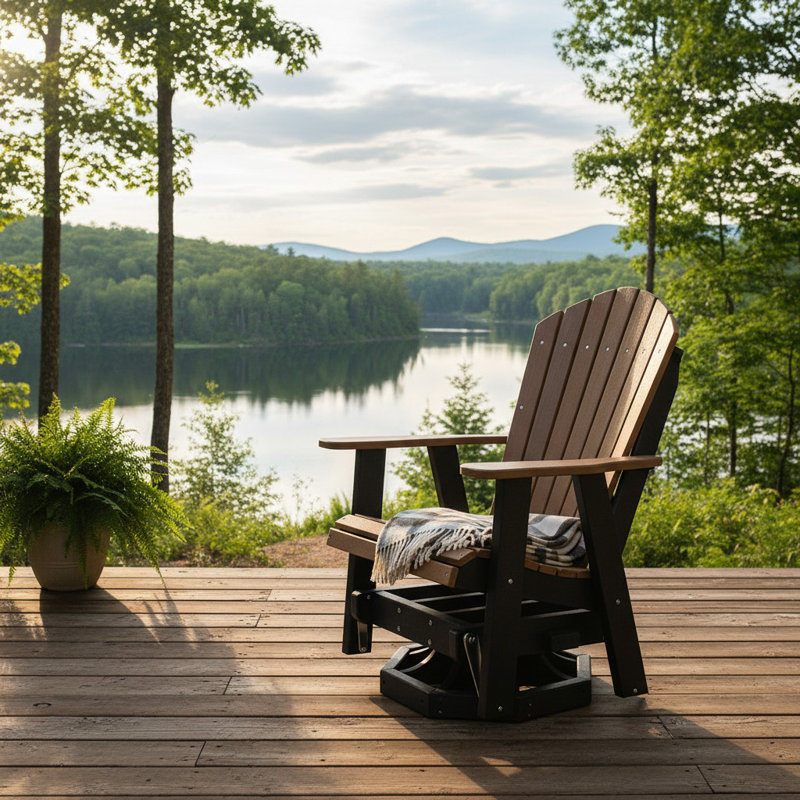 Mahogany and Black Adirondack Swivel Glider, Brown/Black