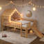 Lit mezzanine pleine grandeur pour enfants avec glissade, maisonnette à DEL Star & Moon, fenêtre, sans sommier, naturel-704083660-704083666