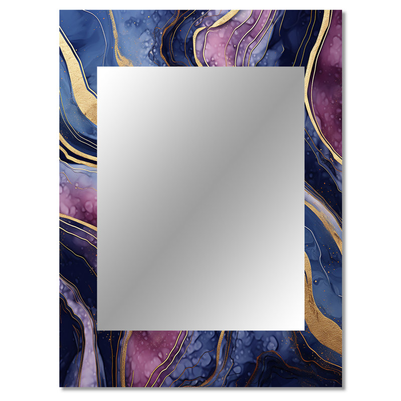 Blue and gold Abstract Marble Essence III - Marble Unique Wall Mirror, Modern Mirror, Printed Metal Art, 40" x 30"