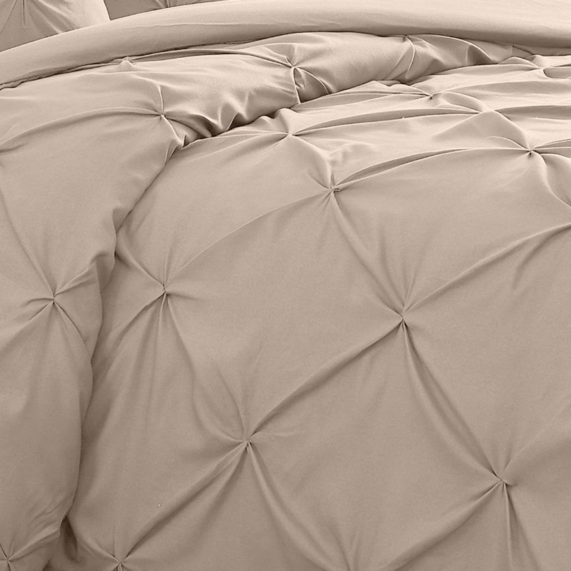  Luxurious Microfiber Pintuck Design Duvet Cover With Pillowcases , Beige, Super King Duvet Cover + 2 Standard Pillowcases
