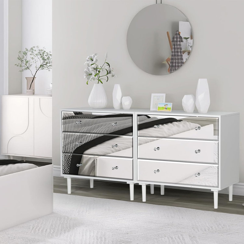 Commode blanche à miroir avec 3 tiroirs