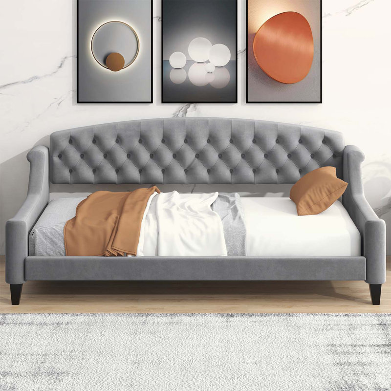 Lit de jour moderne, design polyvalent pour toute maison, Gris, Lit simple
